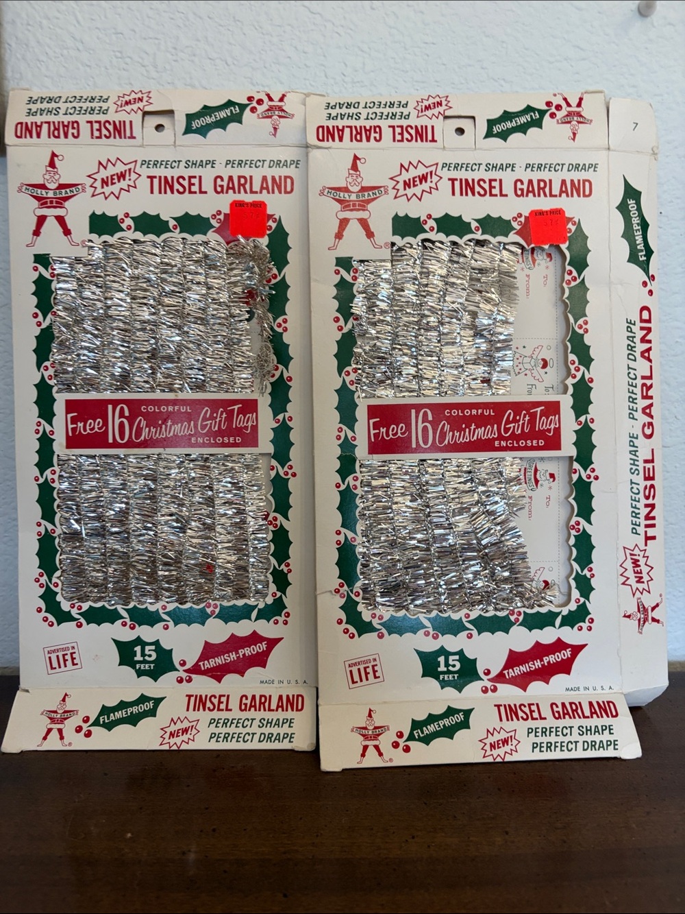 Vintage Holly Brand Silver Tinsel Garland 15ft New in Package 2 Packs Christmas